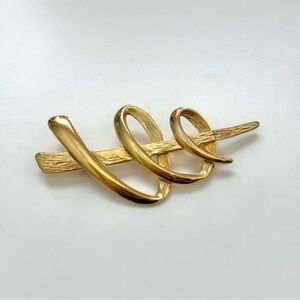 Vintage Gold Modernist Swirl Brooch – Abstract Ribbon Mid-Century Pin